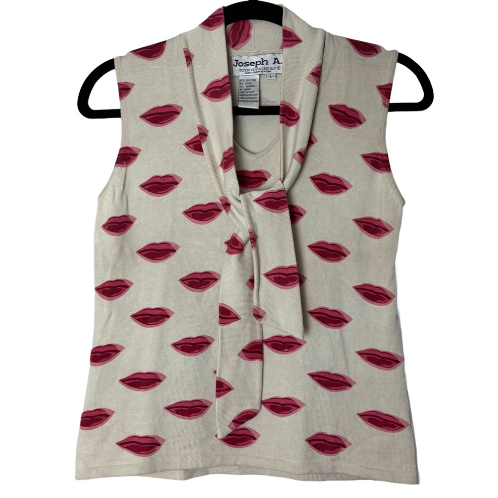 Joseph A. Silk Blend Sleeveless Lip Print Top (L)